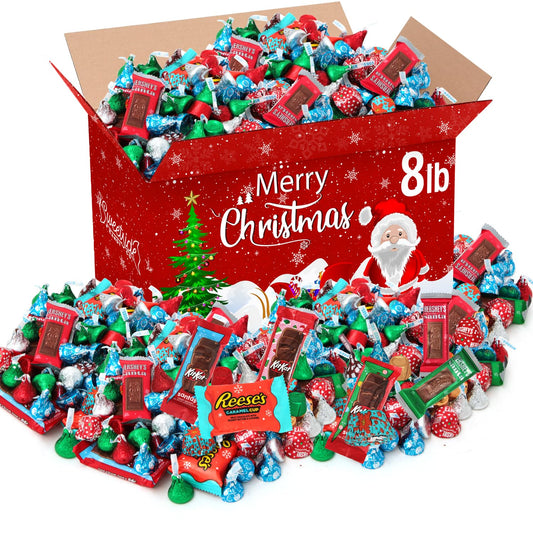 Christmas Chocolate Mix, 8lb Pack of Christmas Candy Individually Wrapped, Ideal for Candy Stocking Stuffers, Perfect Chocolate Candy for Chocolate Lovers